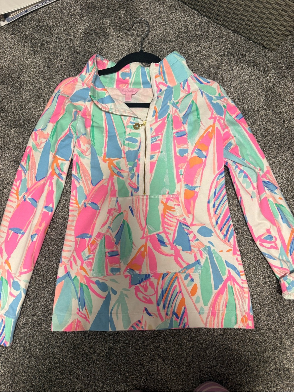 Lilly Pulitzer Multicolor Tropical-Leaf Quarter Zip — Pink, Aqua, Coral
